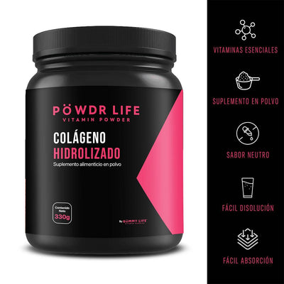 Envase de Powdr Life Colágeno Hidrolizado en polvo para rejuvenecimiento natural