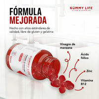 Gummy Life - Gomitas de Vinagre de Manzana con Ácido Fólico y Vitamina B12, Sin Gluten y Veganas - Mejor forma de tomar el Vinagre de Manzana, dos al día