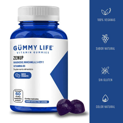 Gomitas Gummy Life ZenUp sabor uva-lavanda con magnesio, manzanilla, 5-HTP y vitamina B6 para bienestar diario