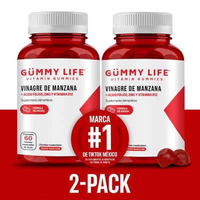 Gummy Life 2 pack apple vinegar gummies with folic acid and vitamin B12, gluten-free and vegan supplements